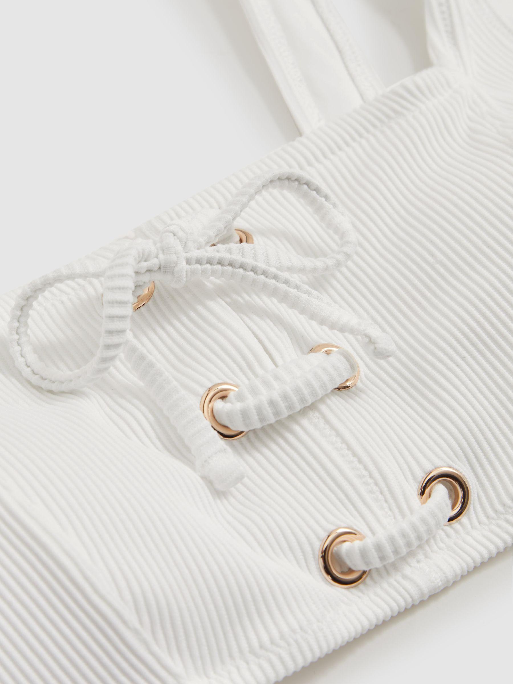 Ribbed Lace-Up Bikini Top in White Product Image