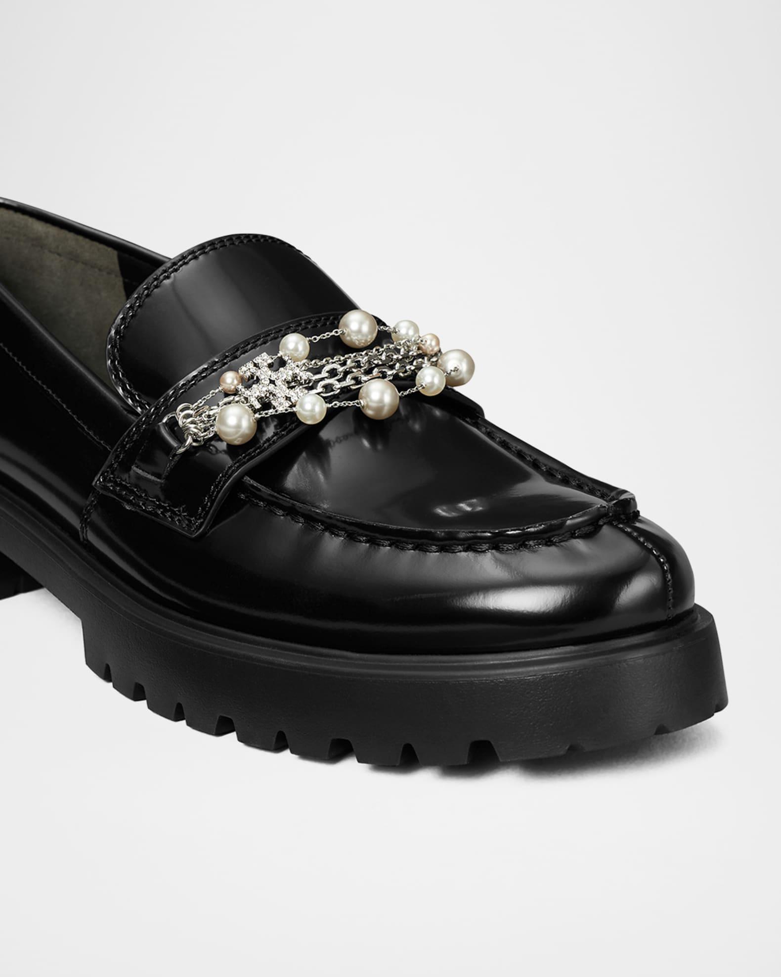 Embellished Medallion Leather Lug-Sole Loafers Product Image