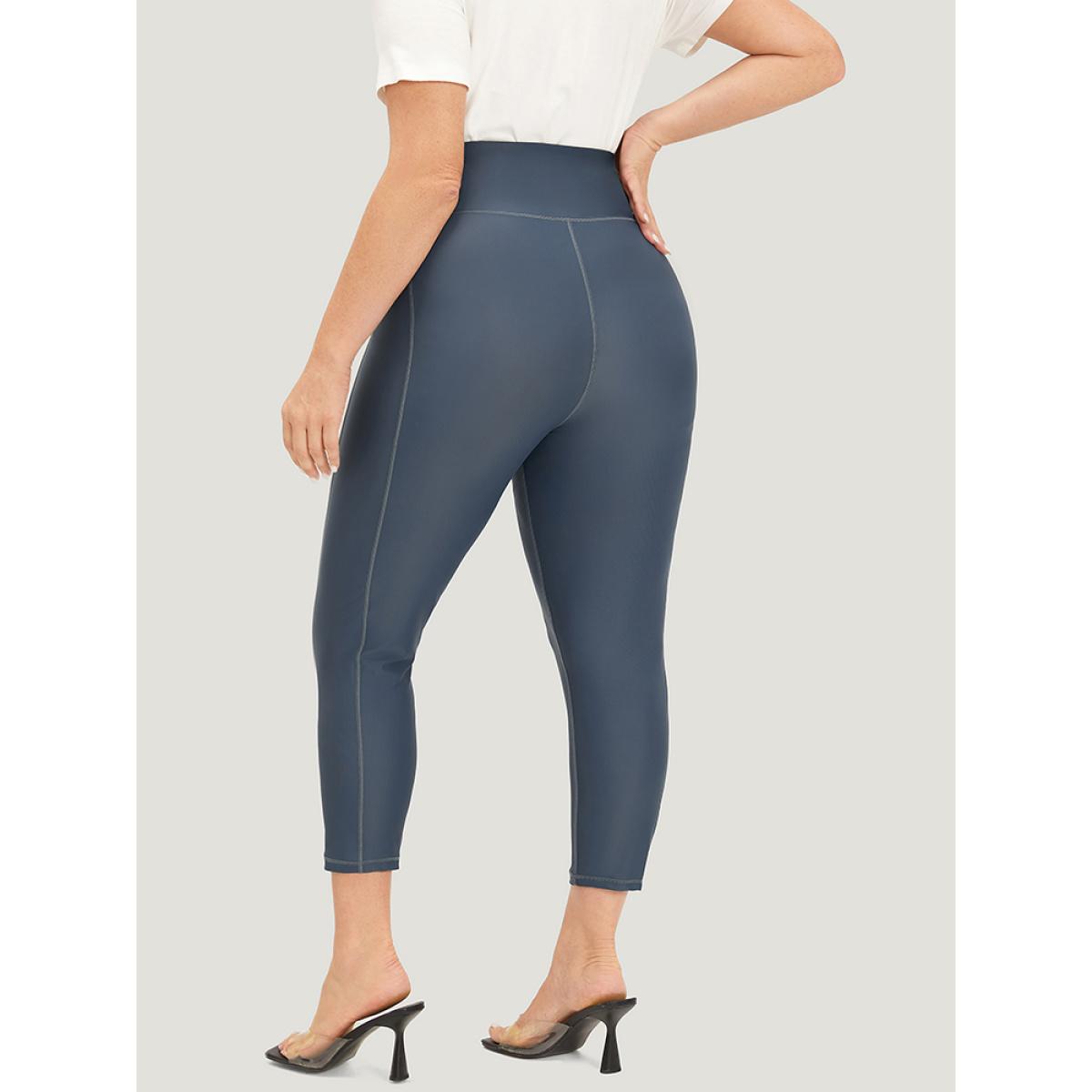 Plus Size Plain Skinny Quilted Ankle Leggings Women SlateGray Elegant High stretch Skinny High Rise Dailywear Leggings BloomChic 22-24/3X Product Image