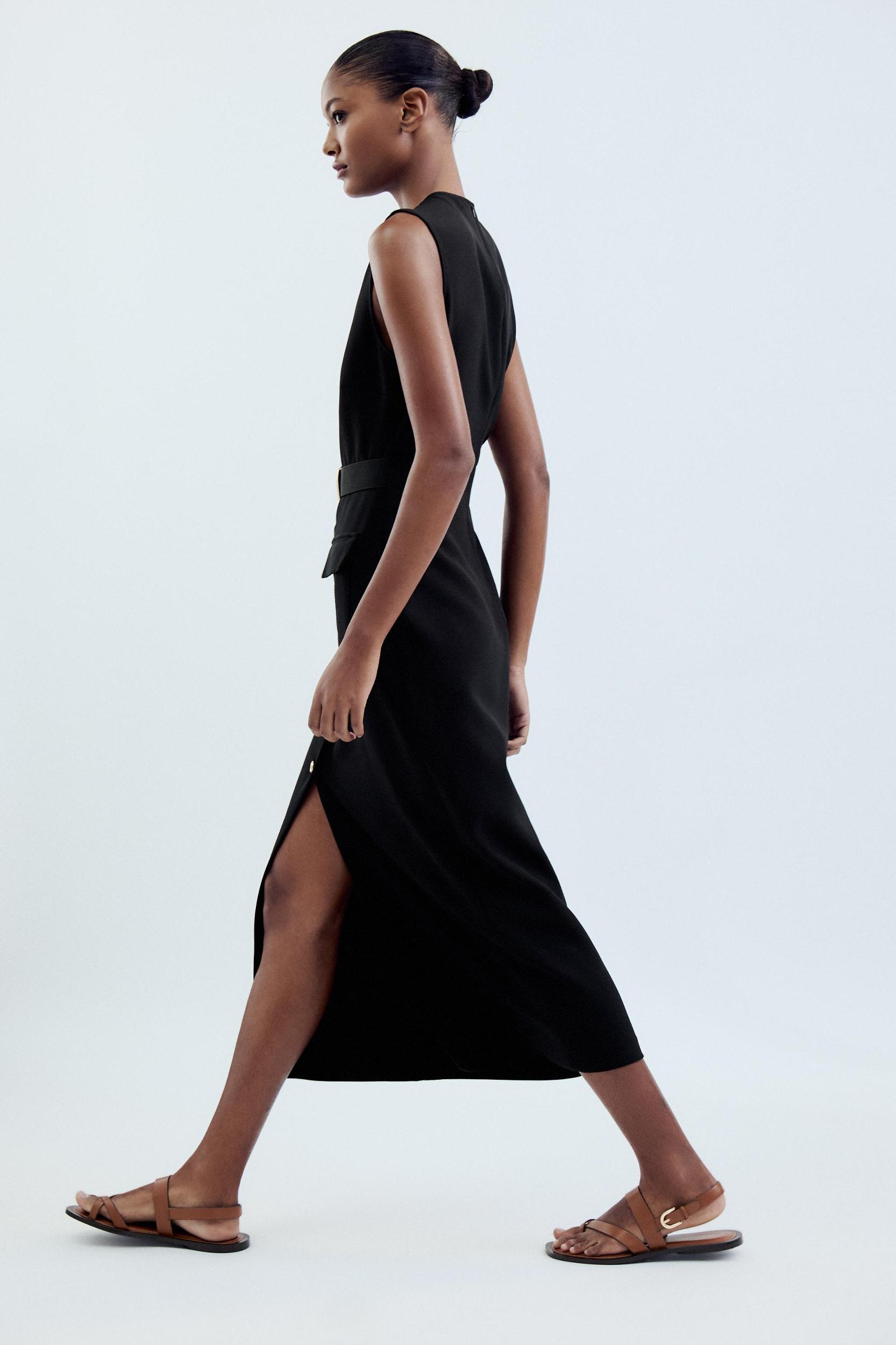 BELTED CREPE MIDI DRESS Product Image