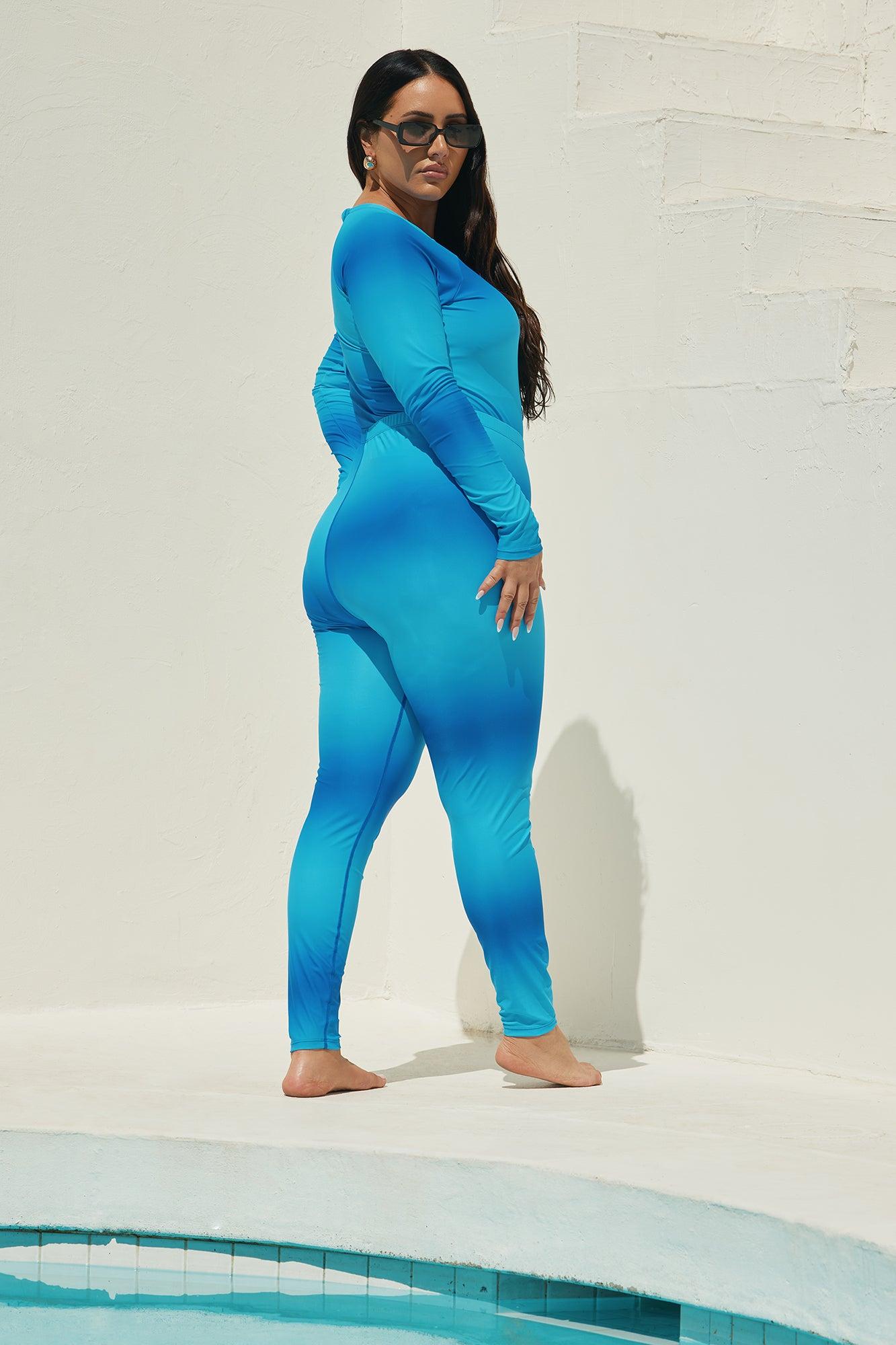 Fatima Rashguard Leggings & Skirt 3 Piece Burkini Swimsuit Set - Blue/combo Product Image