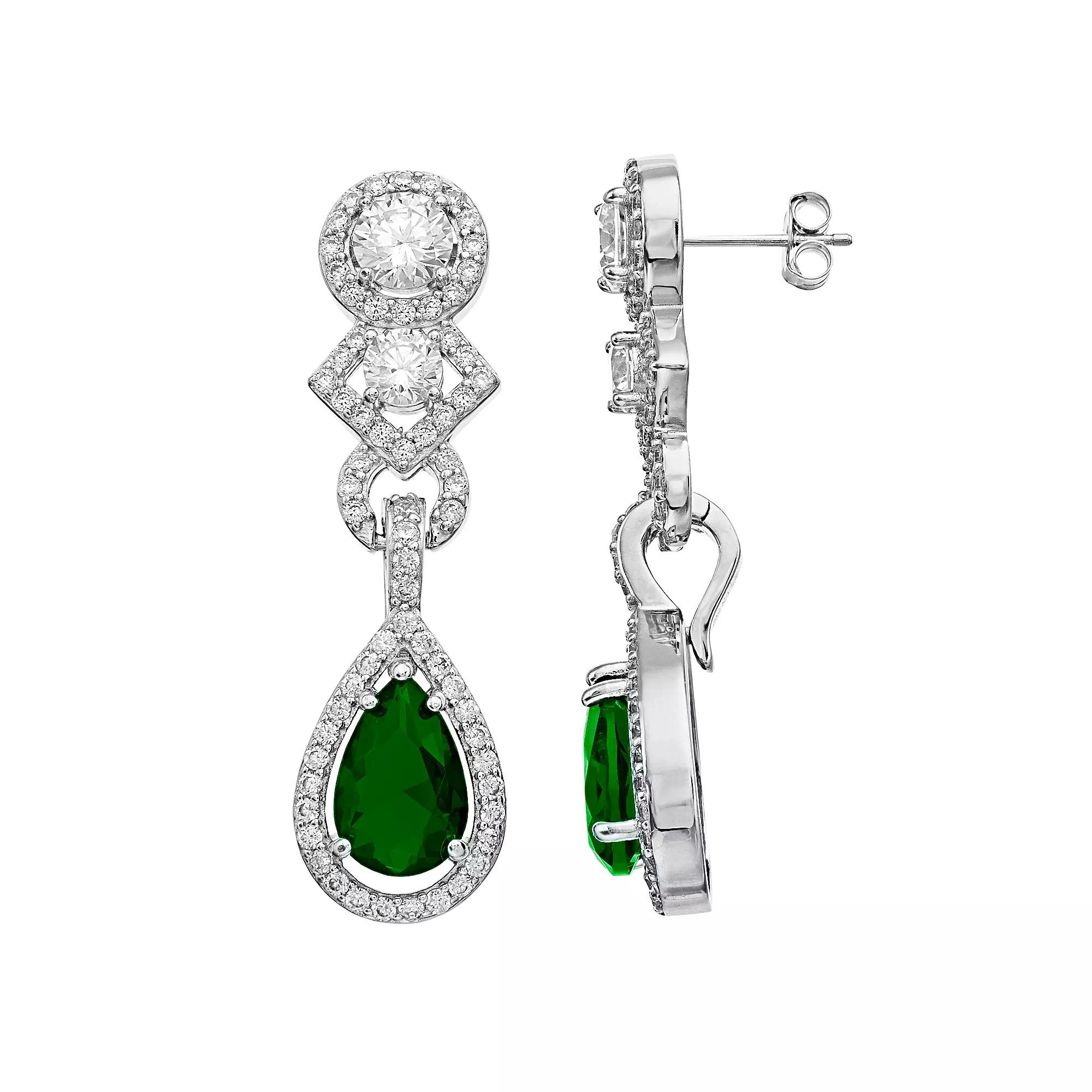 Sterling Silver Cubic Zirconia Dangle Earrings, Women's, Green Product Image