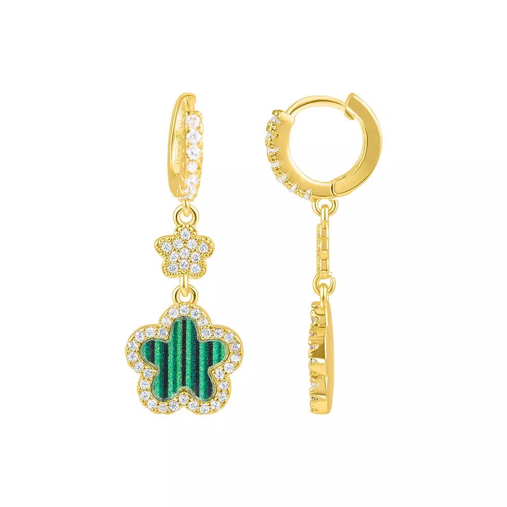 Adornia 14k Gold Tone Cubic Zirconia Clover Earrings, Women's, Gold Tone Green Product Image