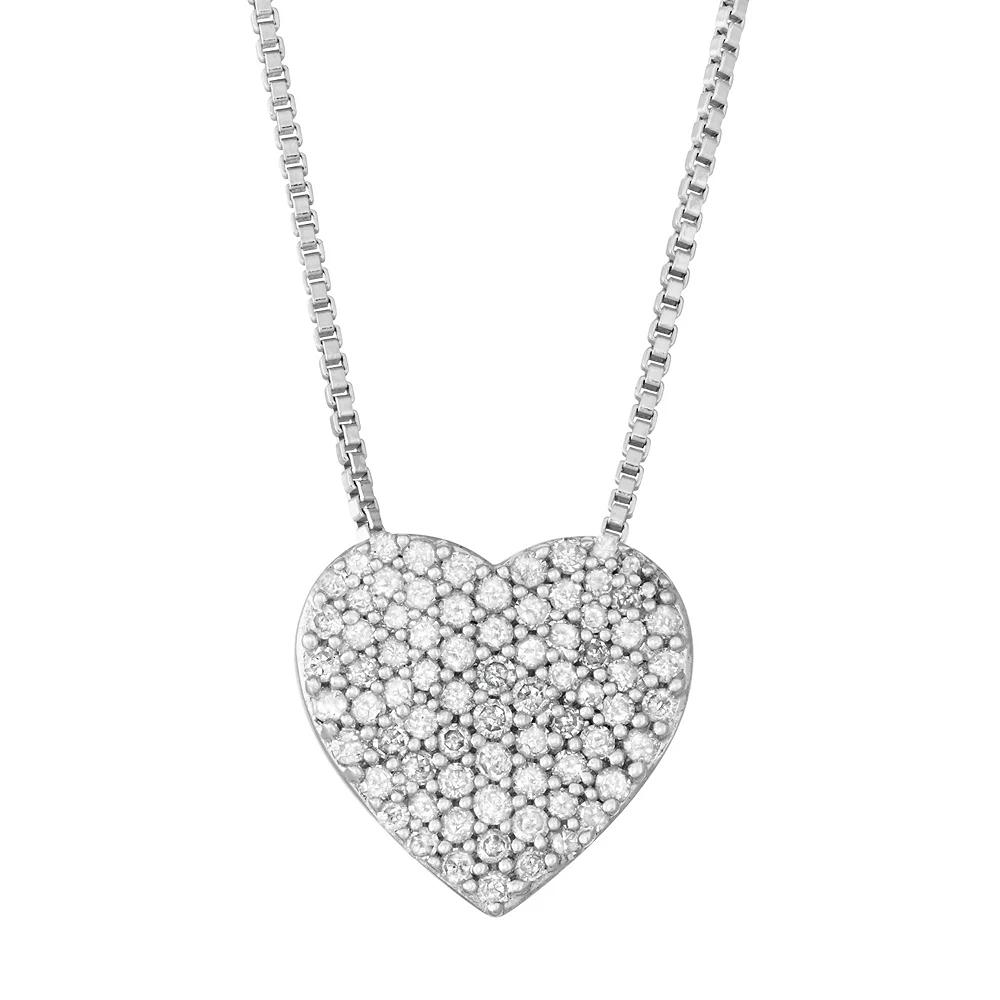 Sterling Silver 1/4 Carat T.W. Diamond Heart Pendant, Women's, Size: 18" Product Image