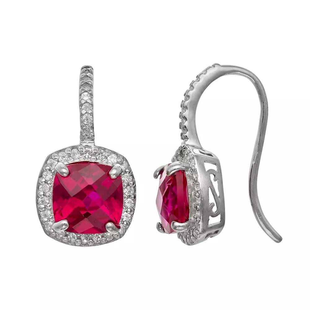 Designs by Gioelli Sterling Silver Lab-Created Ruby and Lab-Created White Sapphire Halo Drop Earrings, Women's, Multi Product Image