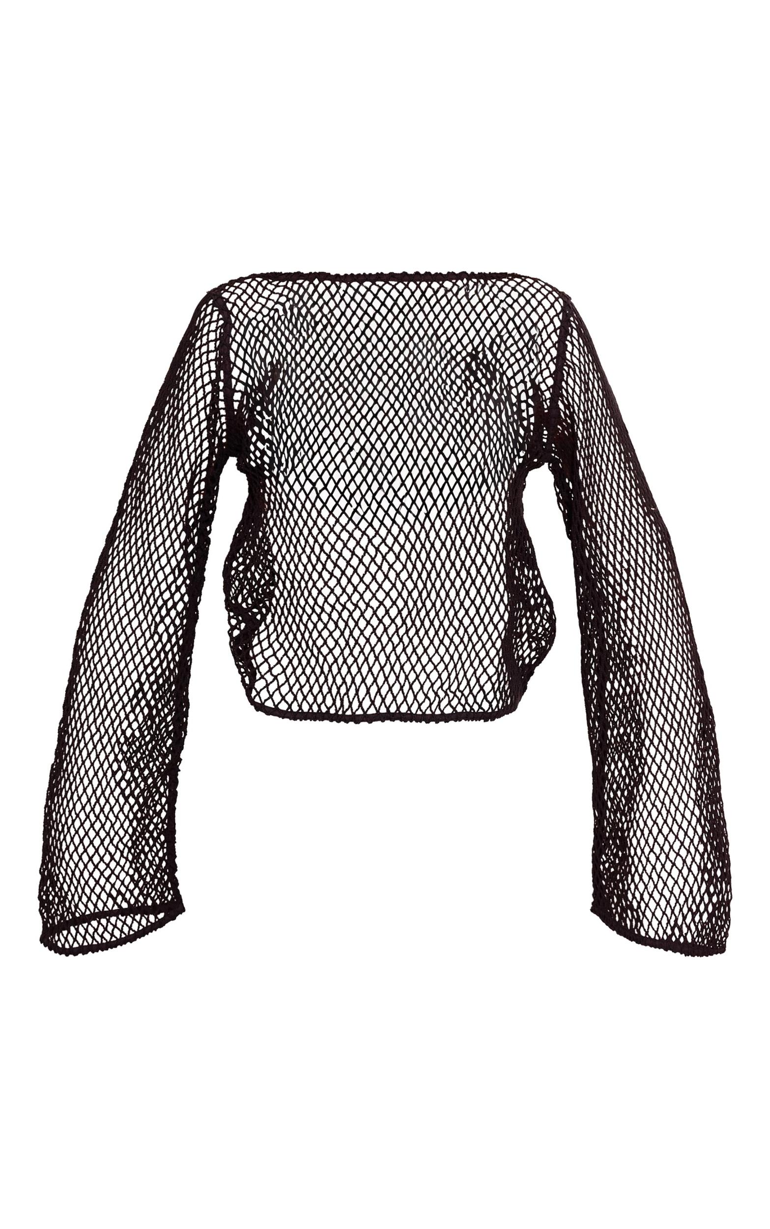 Black Wide Fishnet Long Sleeve Long Top Product Image
