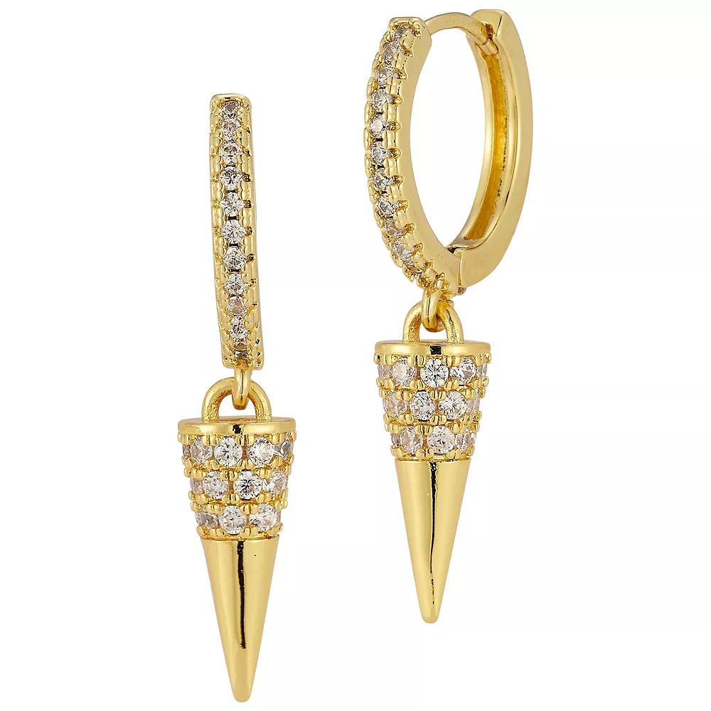 Cubic Zirconia Spike Charm Huggie Hoop Earrings, Women's, Gold Tone Product Image
