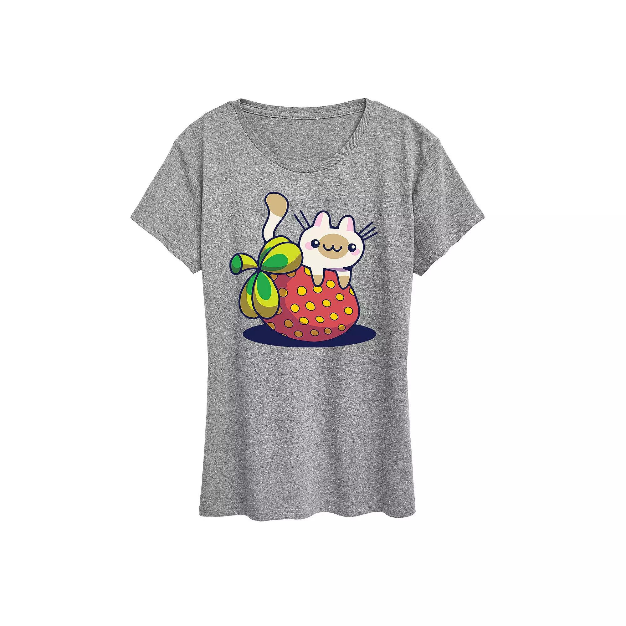 Women's Cat On Strawberry Graphic Tee, Girl's,  Product Image