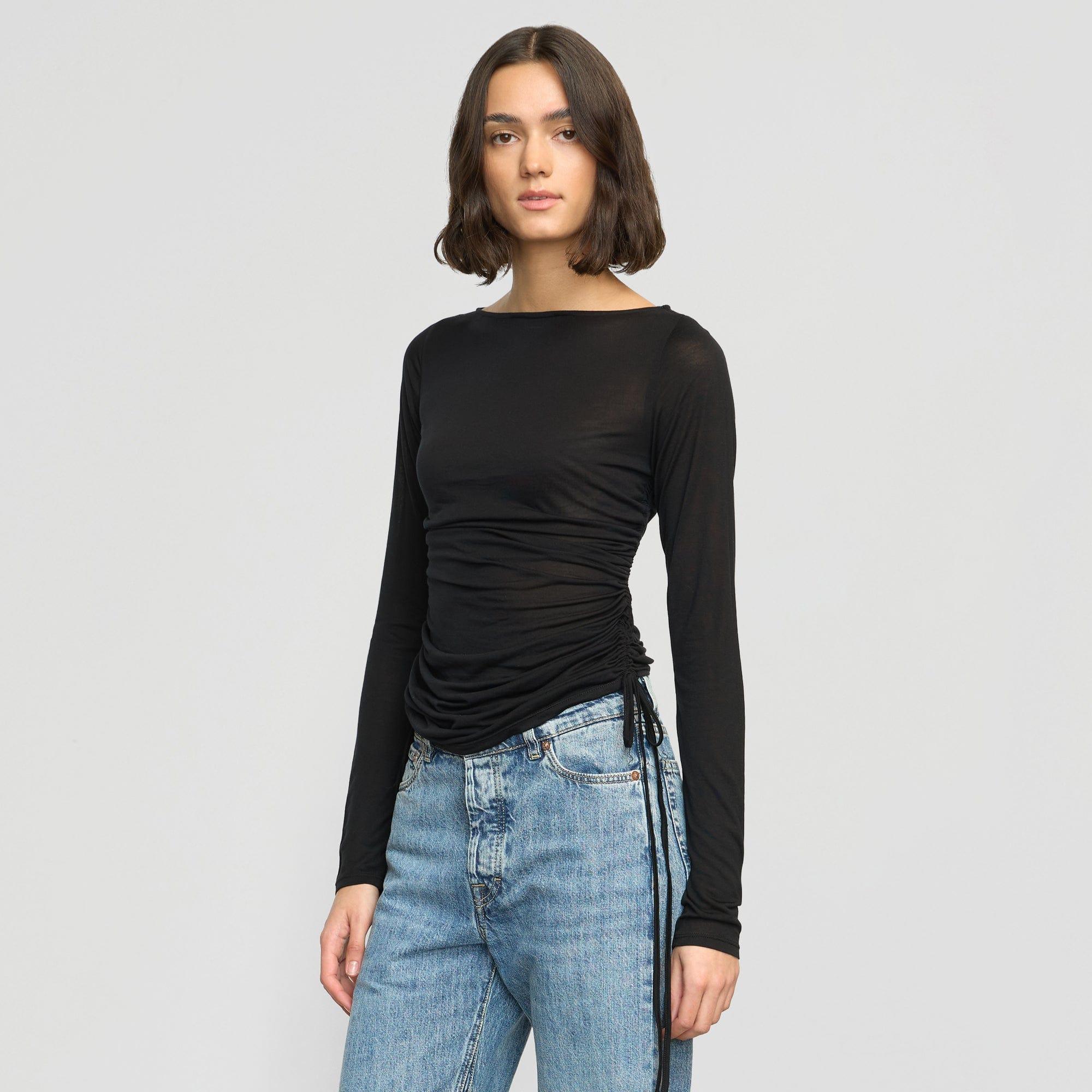 Joan Tencel Ruched-Side Semi-Sheer Tee Product Image