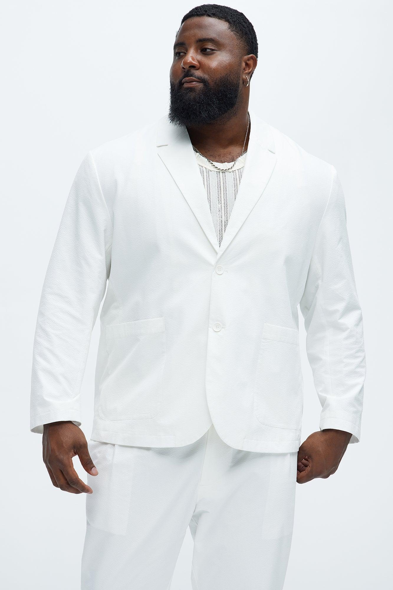 Seersucker Casual Blazer - White Product Image
