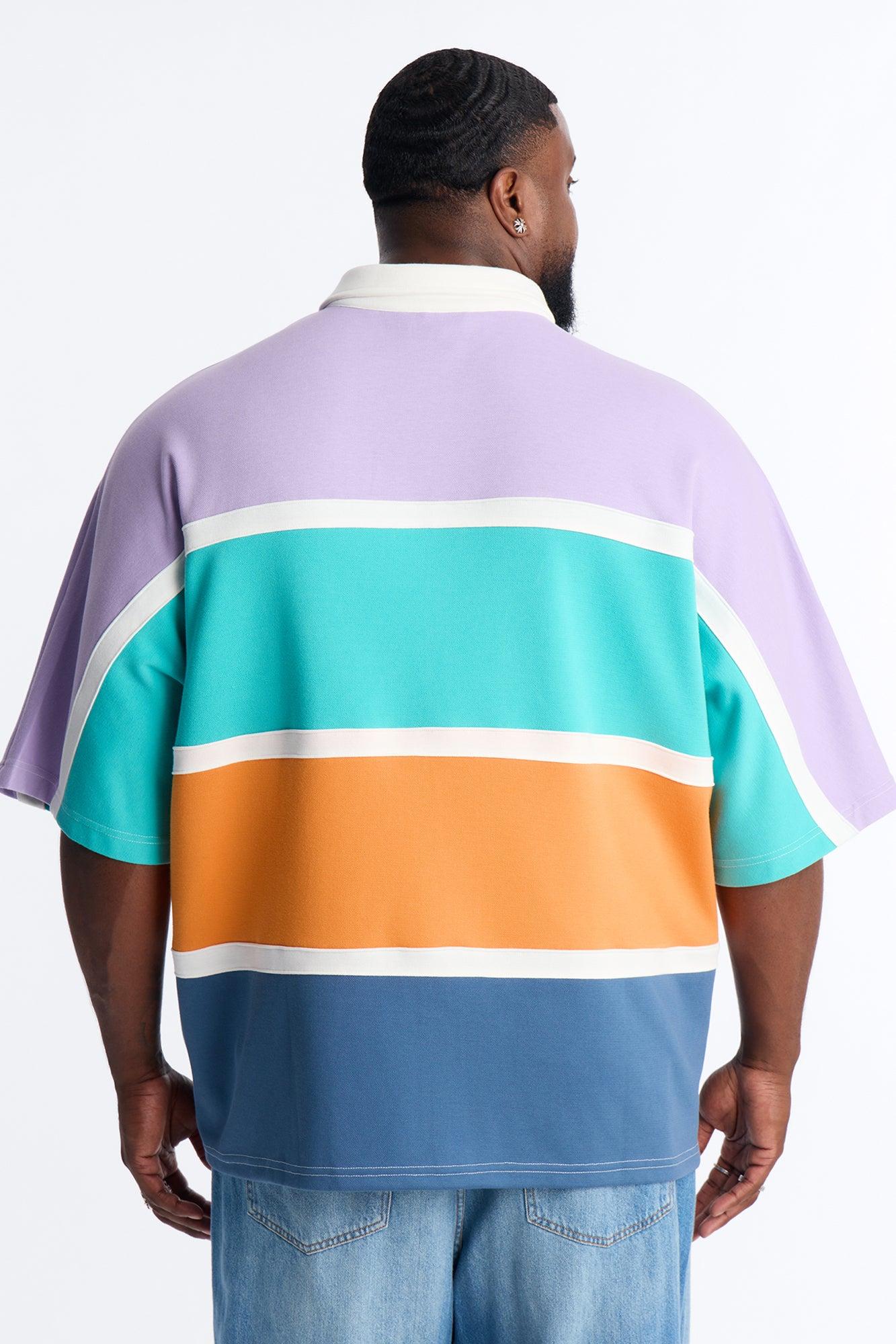 Oversized Spring Rush Pique Button Up Shirt - Blue Male Product Image