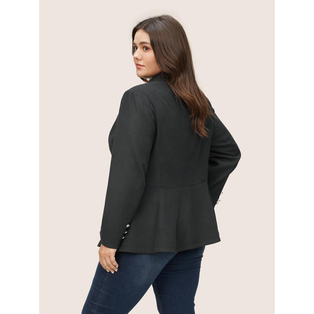 Plus Size Suit Collar Double Breasted Metal Detail Blazer Midnight Women Office Plain Non Sleeve Long Sleeve Suit Collar 28/5X Slanted pocket At the Office Blazers BloomChic Product Image