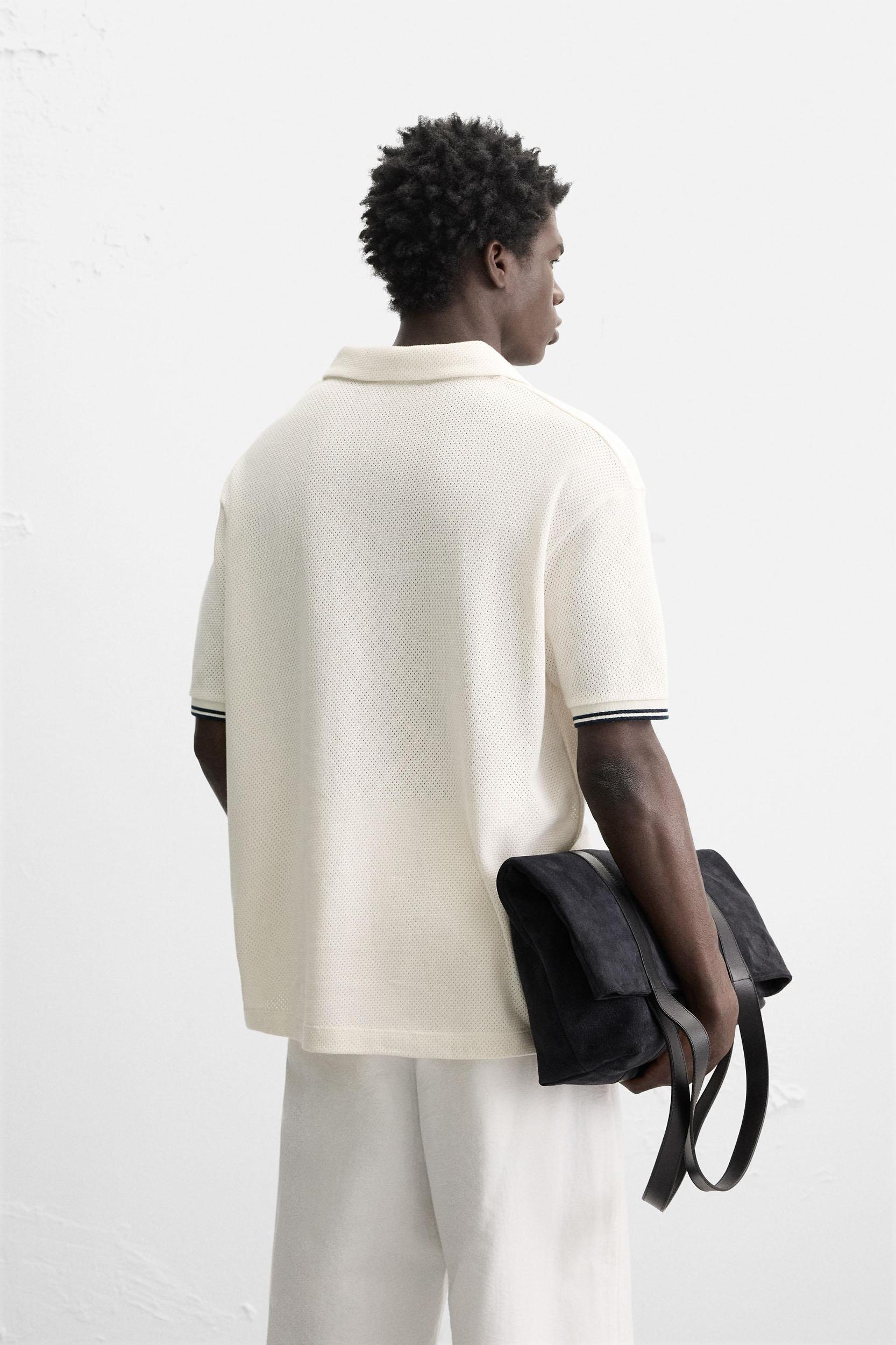 CONTRAST OPEN WEAVE POLO SHIRT Product Image