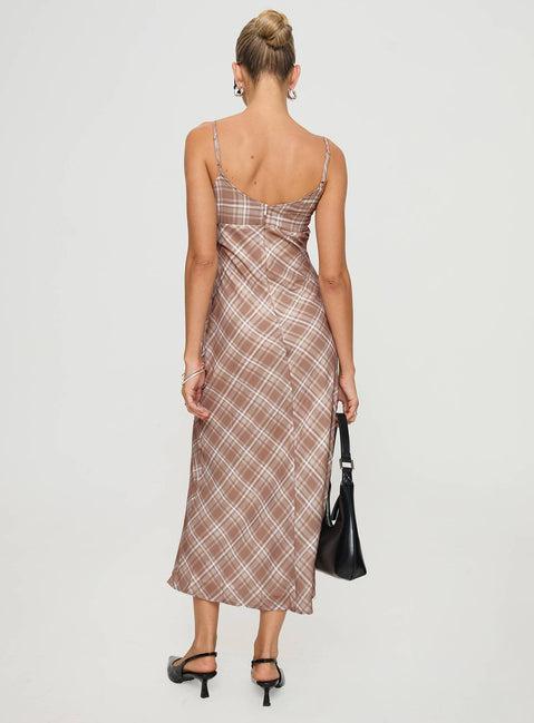 Wallin Maxi Dress Brown Check Product Image