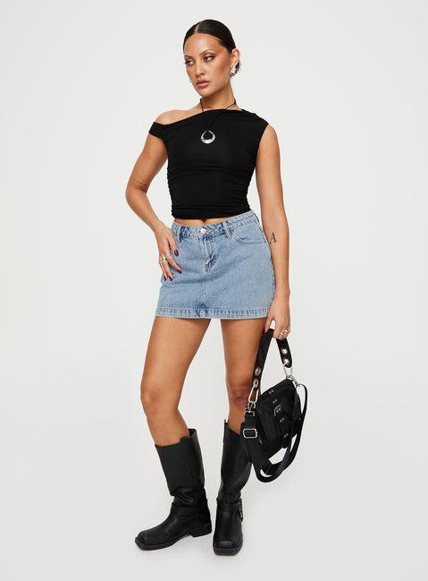 Nickei Denim Mini Skirt Light Wash Tall Product Image