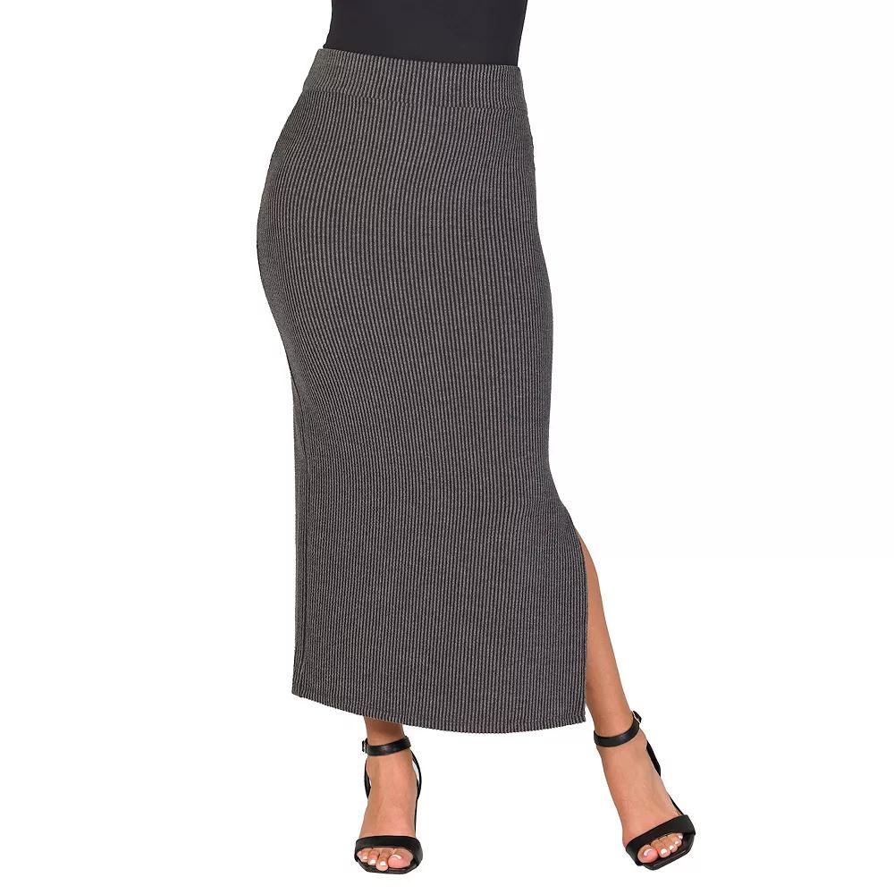 Women's 24Seven Comfort Apparel Ribbed Knit Side Slit Elastic Waist Maxi Skirt, Size: XL, Black Product Image