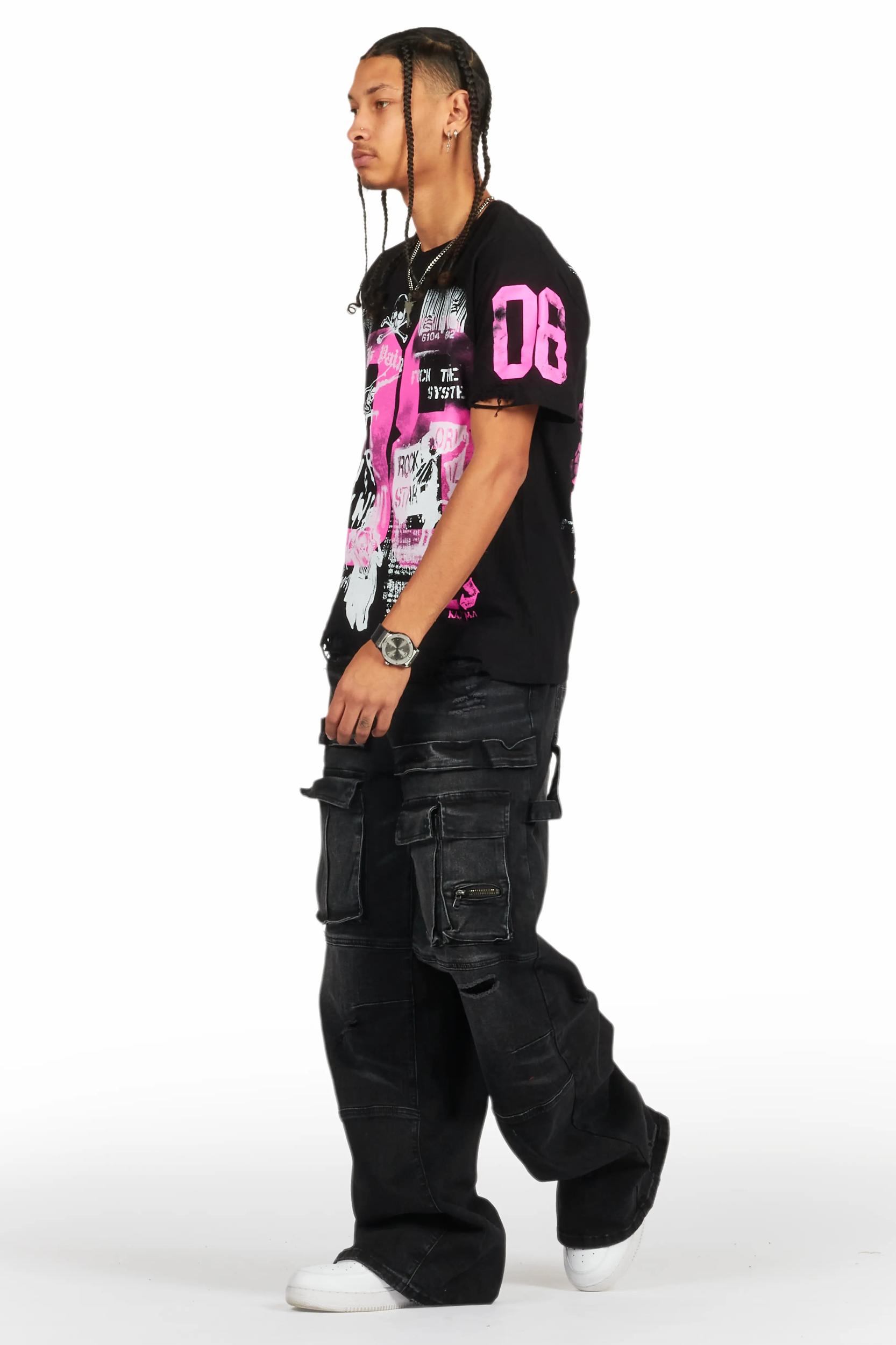 Grill Black/Pink Graphic Oversized T-Shirt Male Product Image