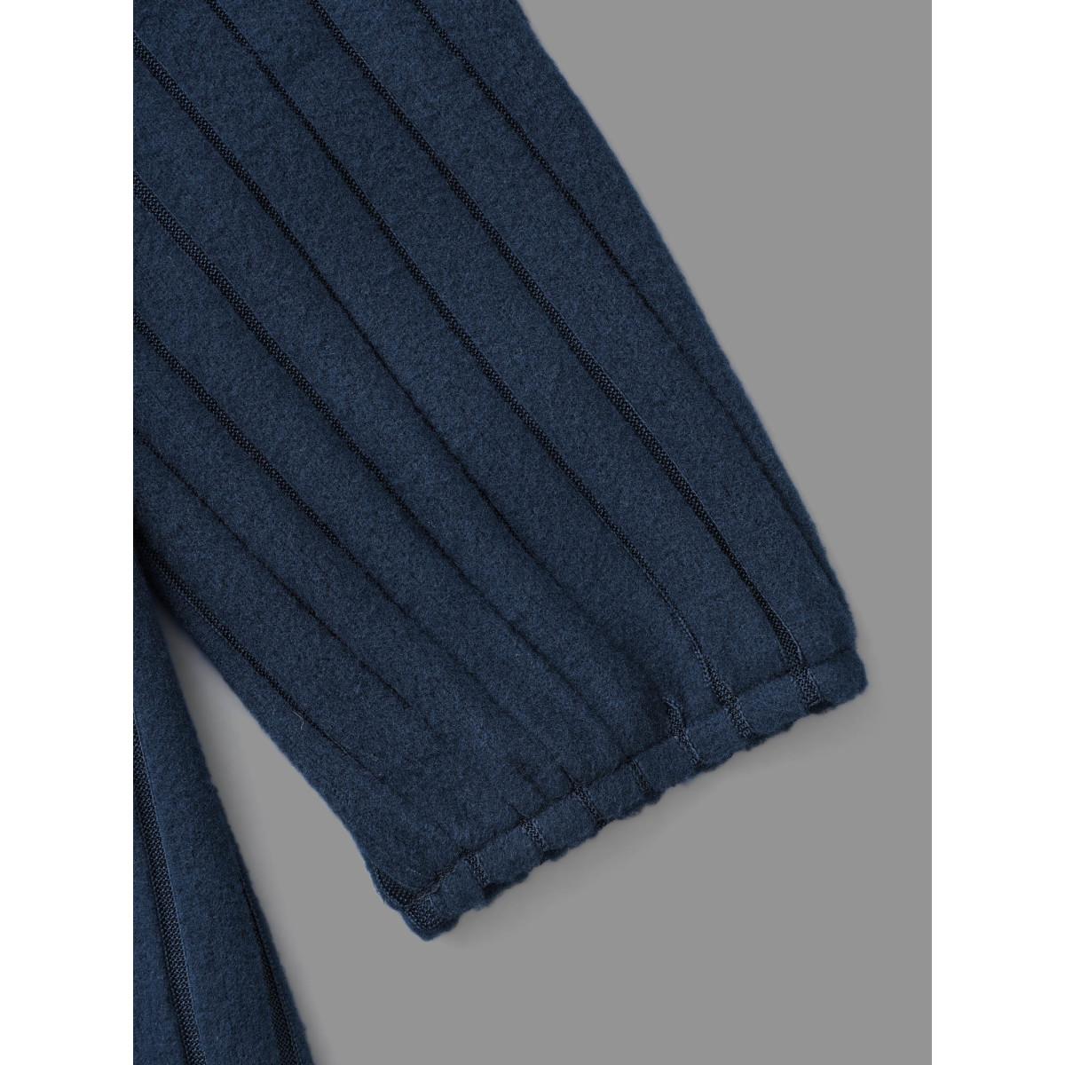 Plus Size Plain Rib Knit Button Detail Dress DarkBlue Women Casual Texture Knit Dresses Bloomchic 10/M Product Image