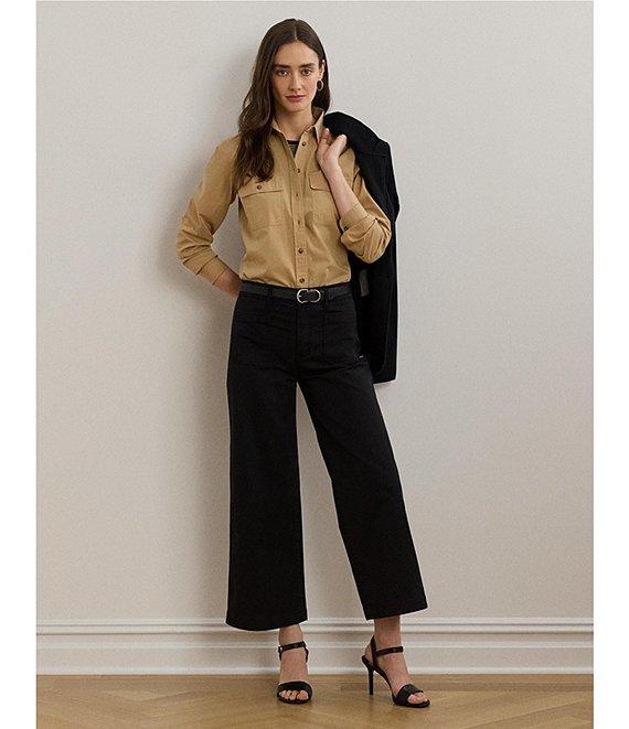 Lauren Ralph Lauren High Rise Stretch Cotton Chino Wide Leg Cropped Pants Product Image