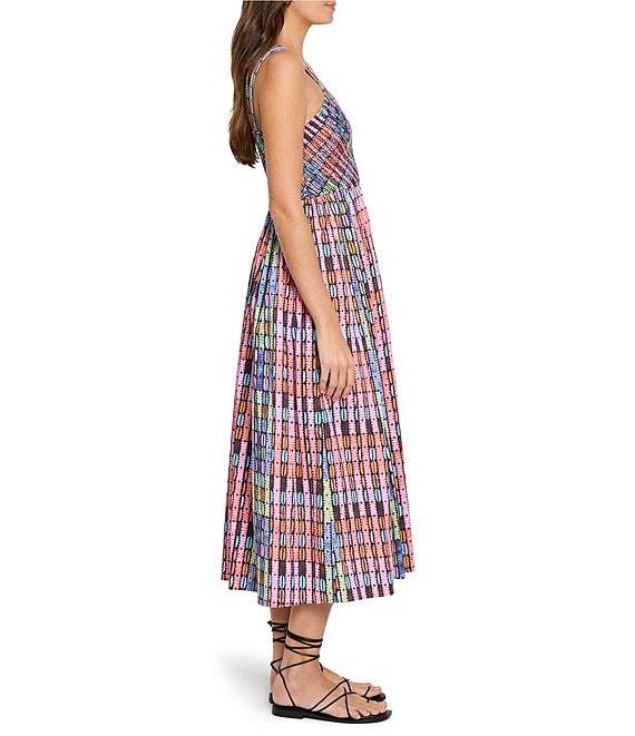 NIC + ZOE Rainbow Macaroon Print Square Neck Sleeveless Midi Dress Product Image