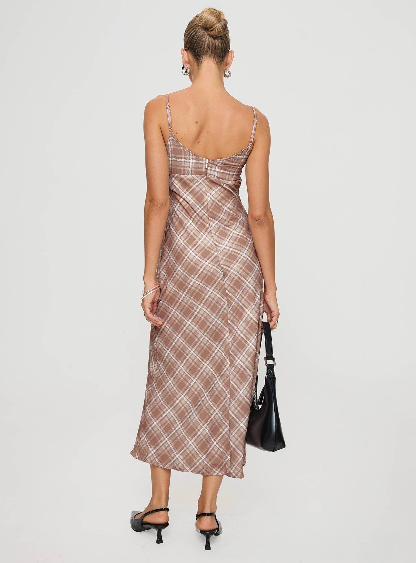 Wallin Maxi Dress Brown Check Product Image