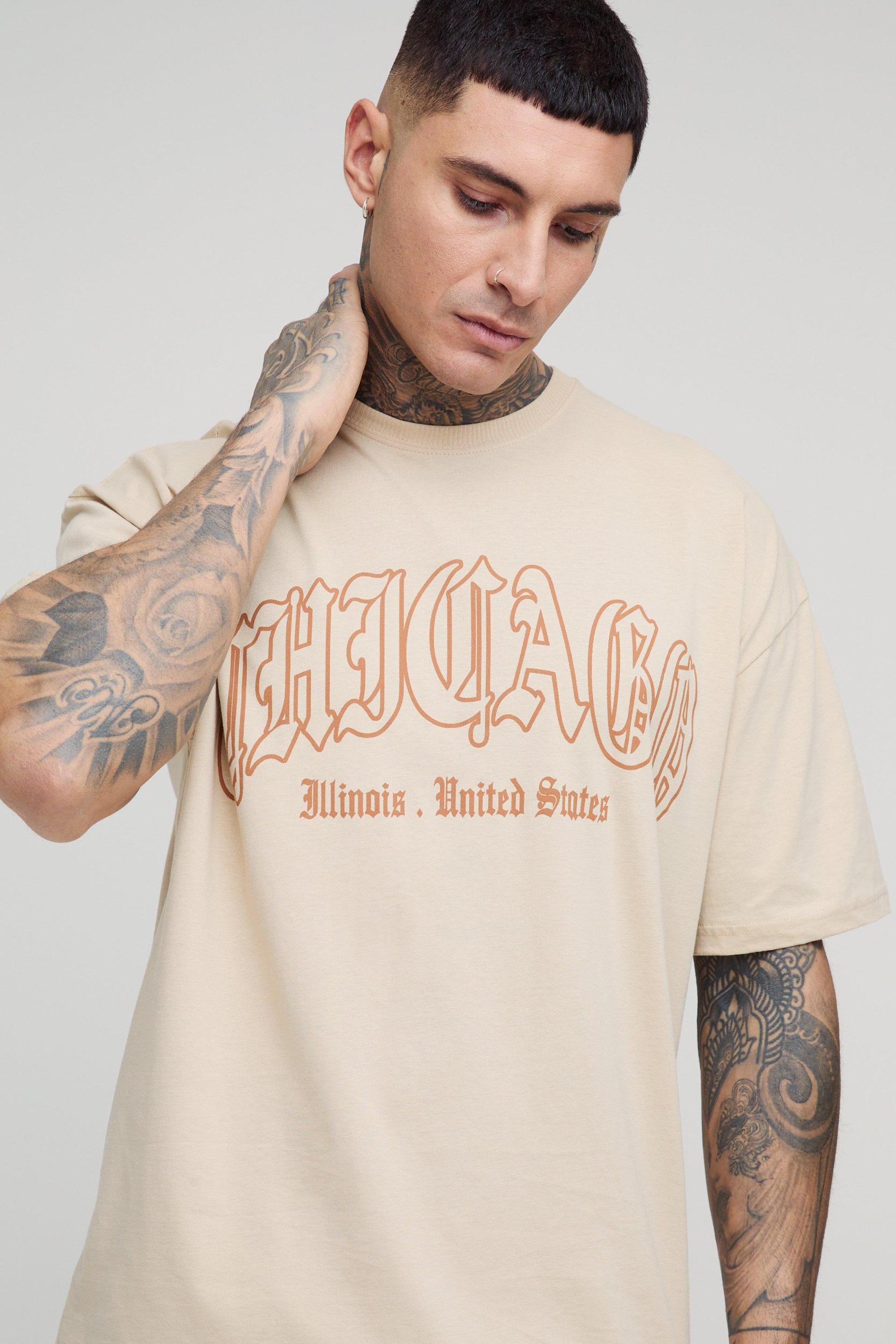 Tall Oversized Chicago Print T-shirt | boohooMAN USA Product Image