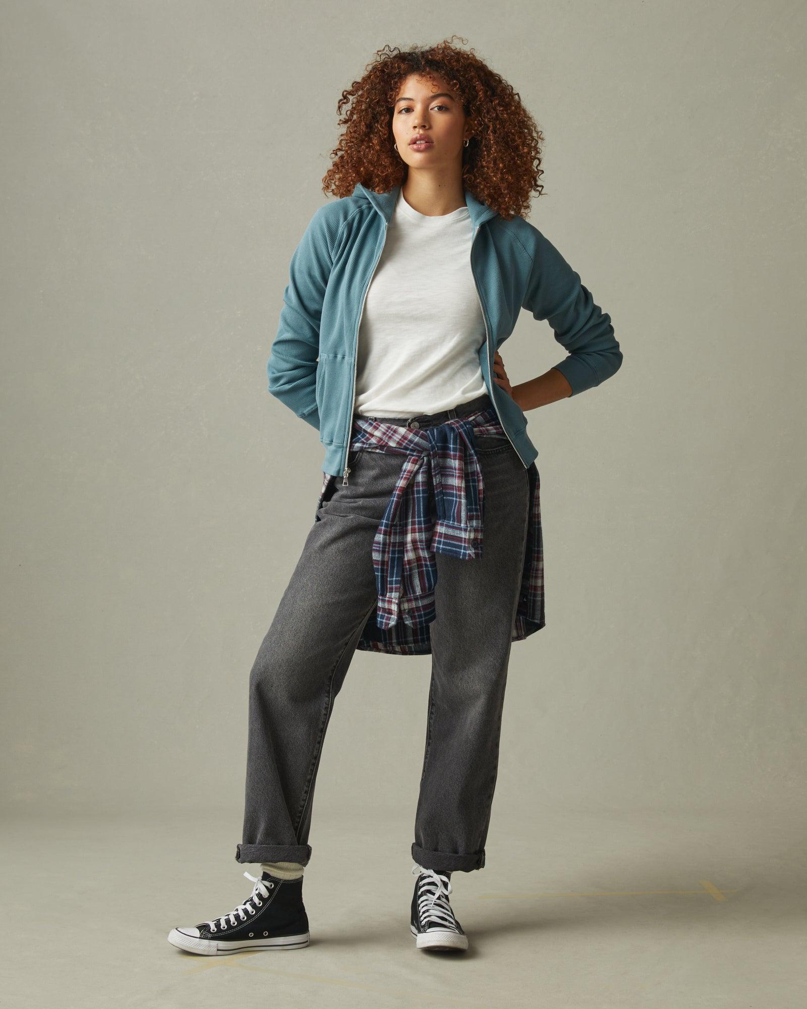 Women's Waffle Hoodie - Lead Female Product Image