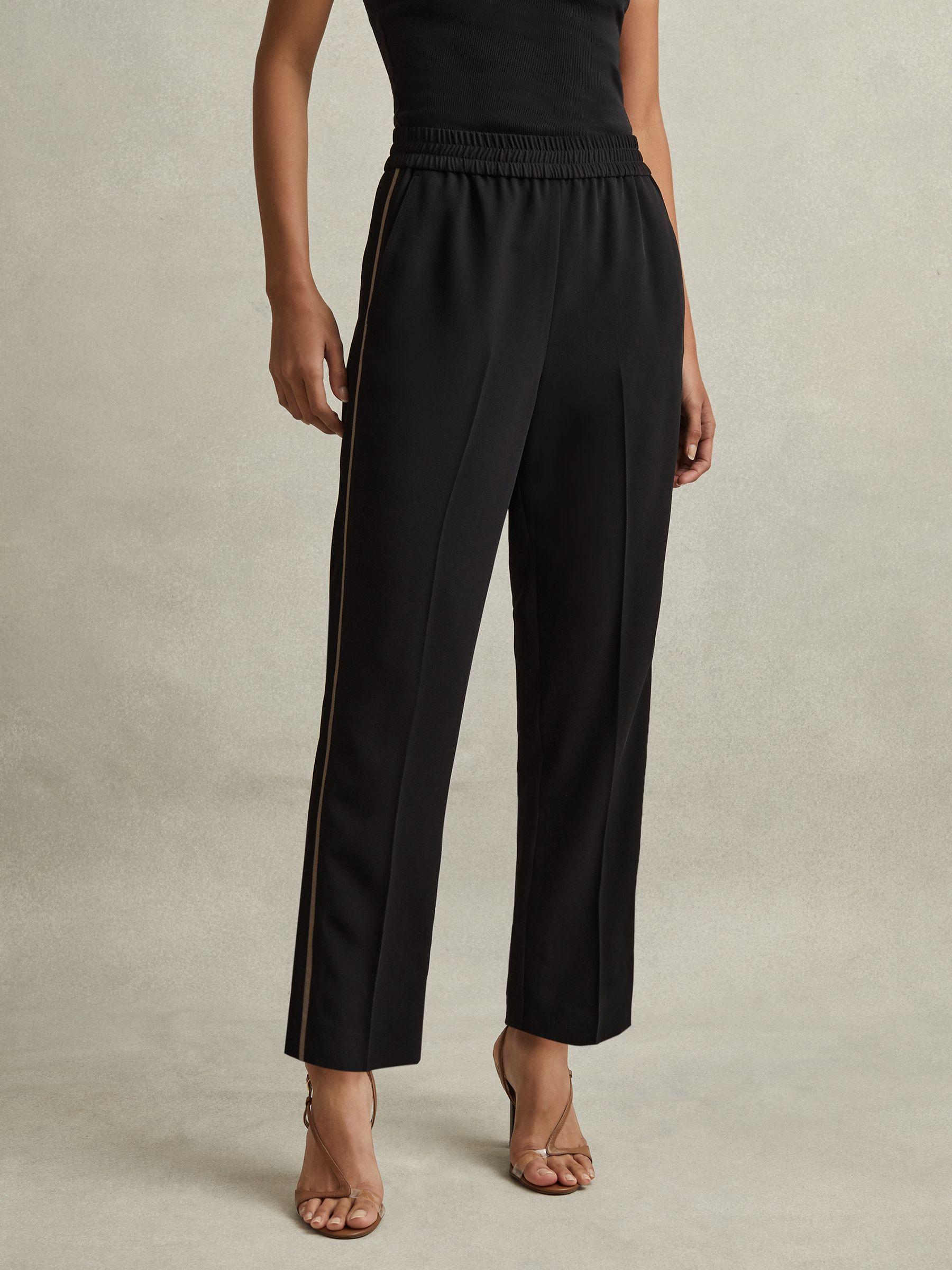 Elasticated Side Stripe Tapered Trousers in Black Product Image