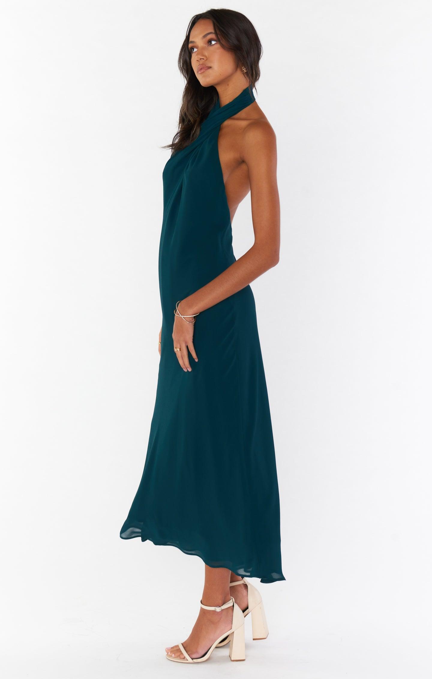 Jasmine Halter Midi Dress ~ Emerald Chiffon Product Image