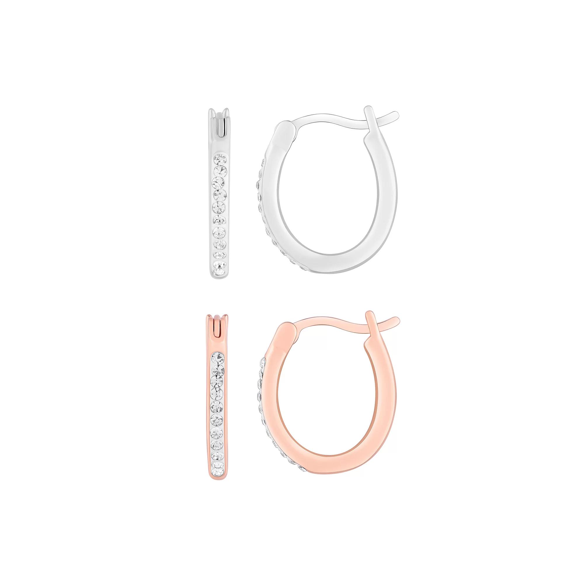 Chrystina Crystal Oval Hoop Earring 2-piece Set, Women's, Silver Tone Rose Product Image