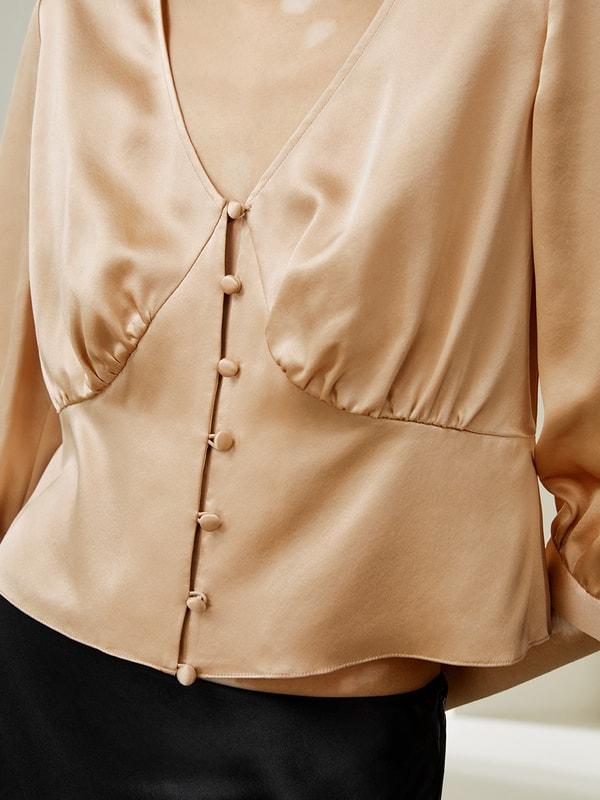 LILYSILK Female Silk Shirts Ladies Magenta 100 Silk Tailored Front Button-And-Loop Closure Blouse 2 Product Image