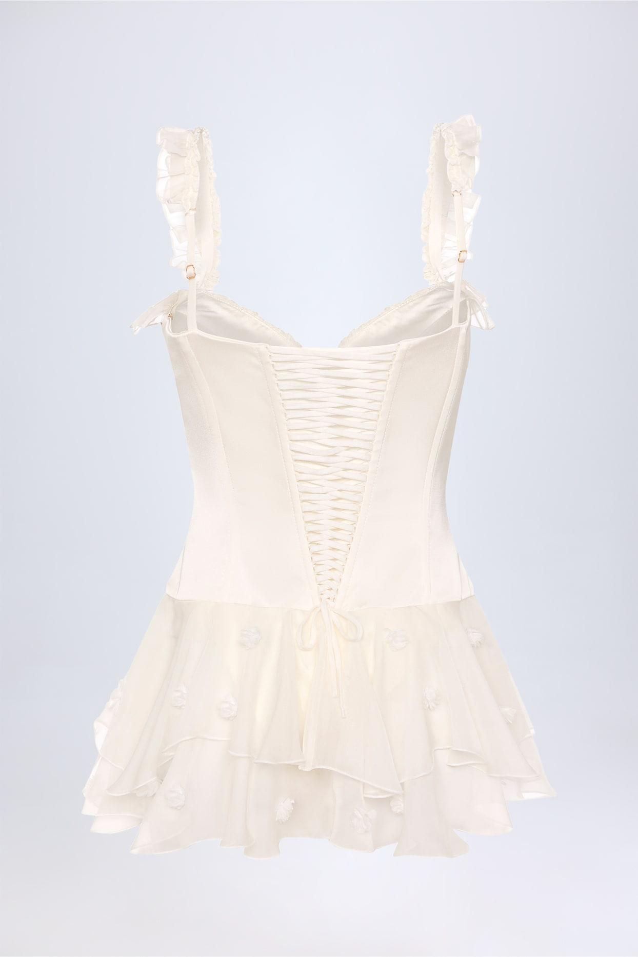 Ruffled Corset Bodysuit in White Product Image