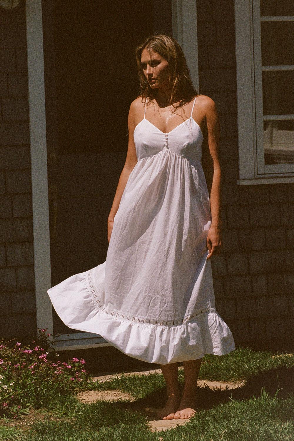 Airy Poplin Midi Dress  - White Product Image