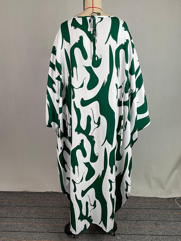 Batwing Sleeves Loose Contrast Color Printed Round-Neck Maxi Dresses Product Image