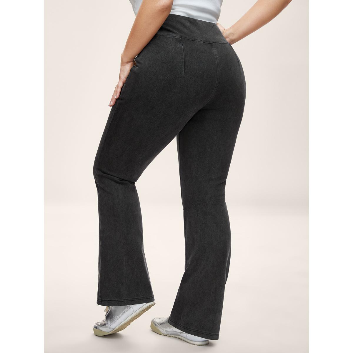 Plus Size Overlap Waist Stretchy Knit Bootcut Jeans Women Denimblack Casual Medium stretch Slanted pocket Jeans BloomChic 18/2X Product Image