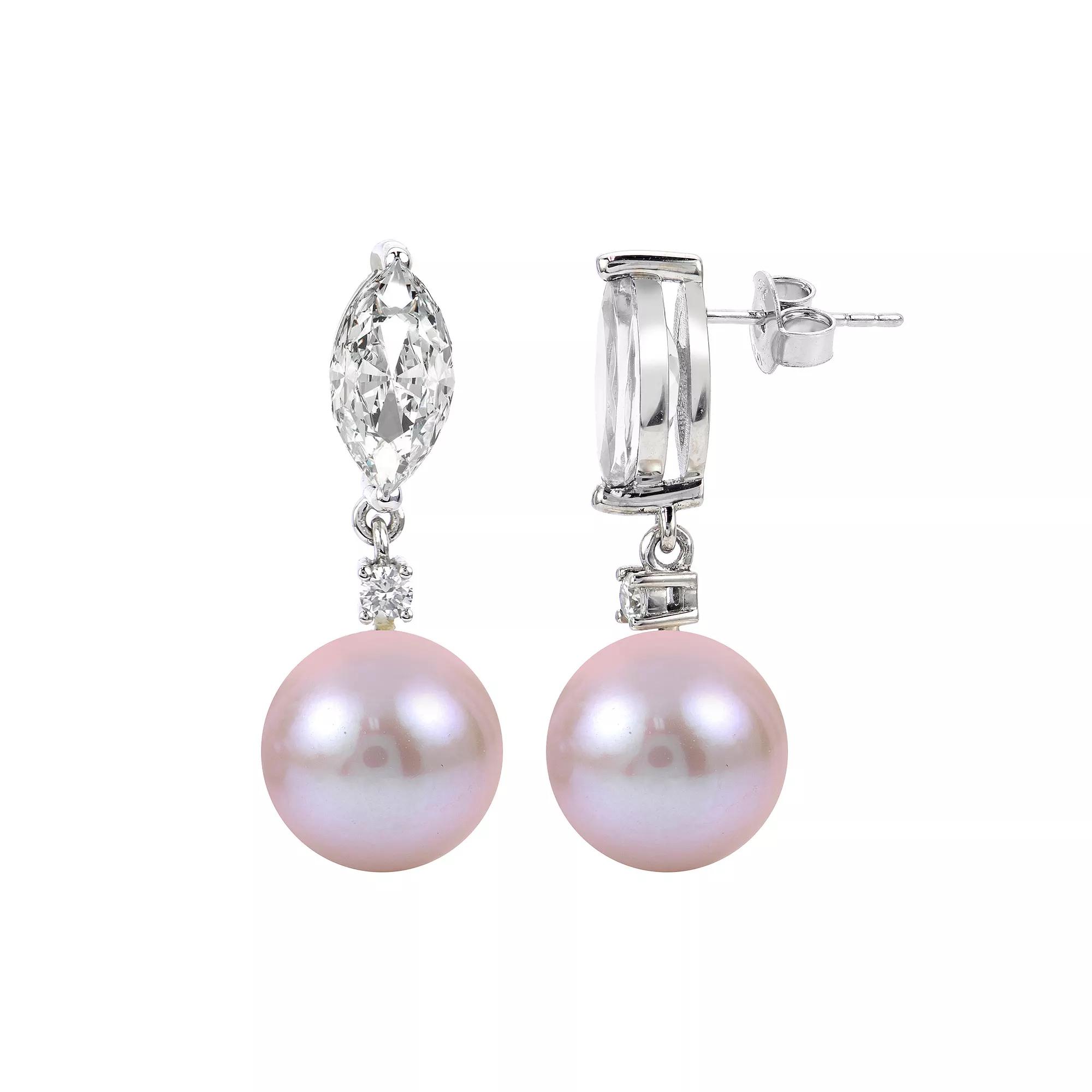 PearLustre by Imperial Sterling Silver Pink Freshwater Cultured Pearl & Lab-Created White Sapphire Drop Earrings, Women's Product Image