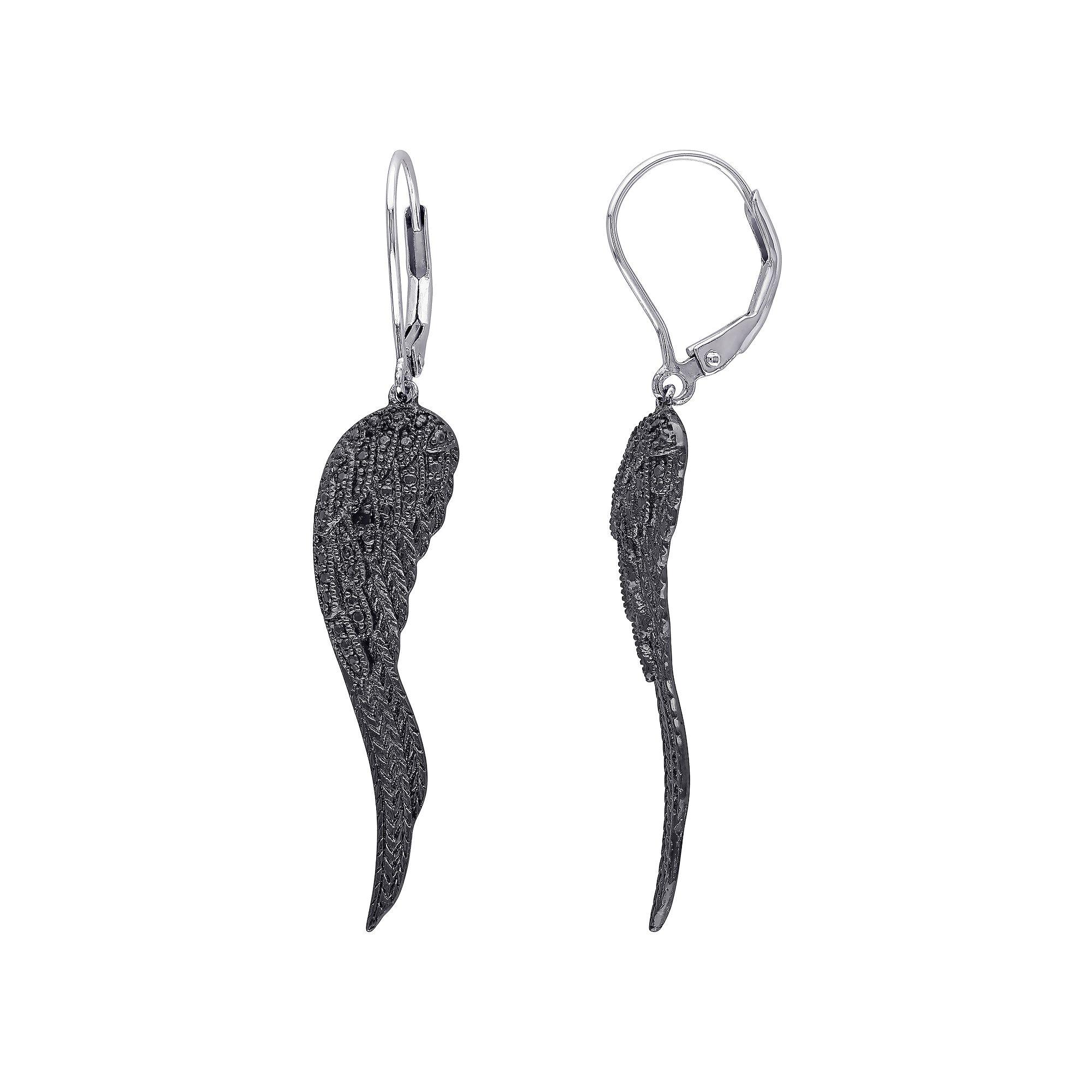 Stella Grace Sterling Silver Black Diamond Accent Leverback Wing Earrings, Women's Product Image