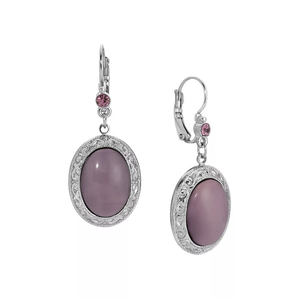 1928 Moonstone & Crystal Oval Drop Earrings, Womens, Purple Product Image