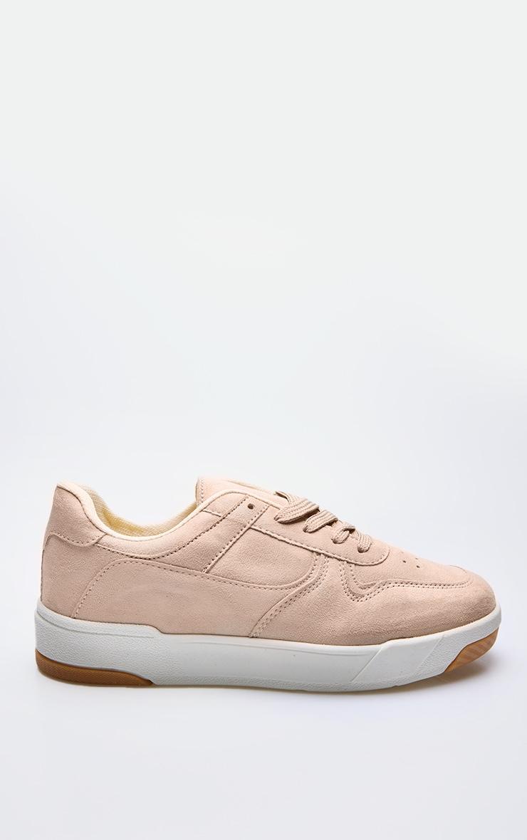 Sand Faux Suede Panel Chunky Lace Up Sneakers Product Image