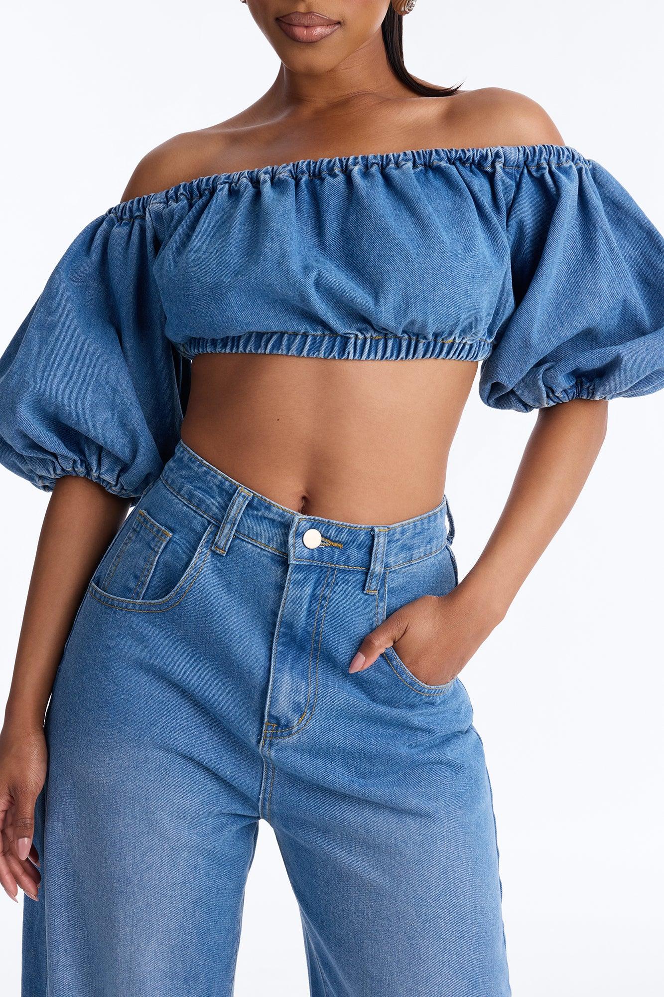 Melody Denim Jogger Pant Set - Medium Wash Female Product Image