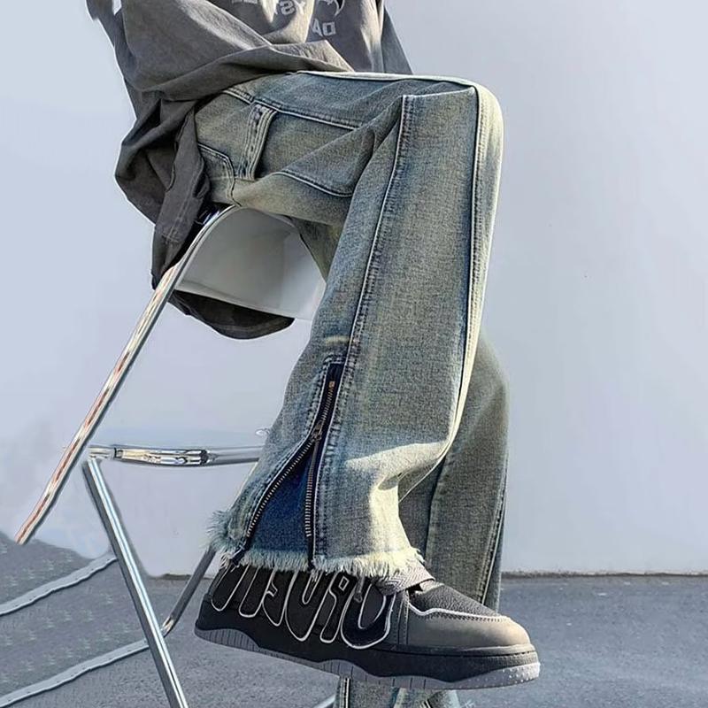 Sopula Men's Zipper Street Style Micro-Flare Raw Edge Jeans Product Image