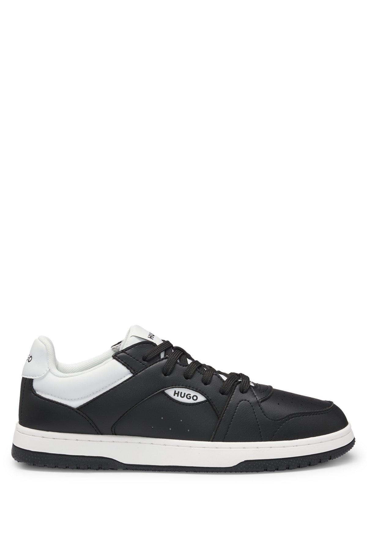 Faux-leather lace-up trainers with logo details Product Image