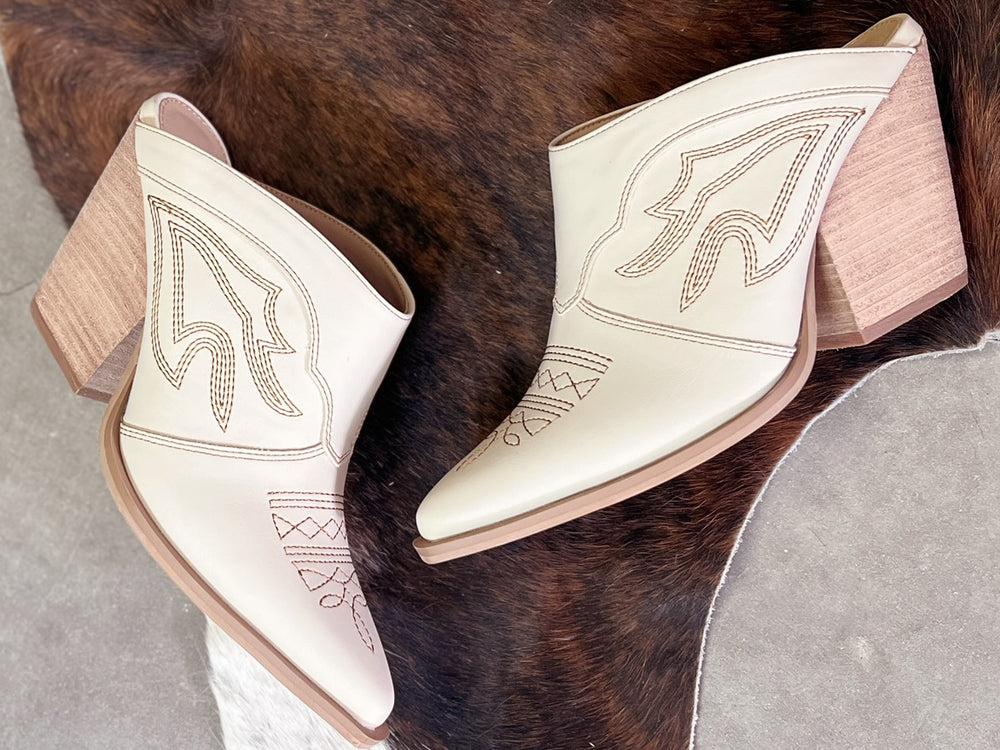 Miim Bree Ivory Western Style Boot Stitch Mule Product Image