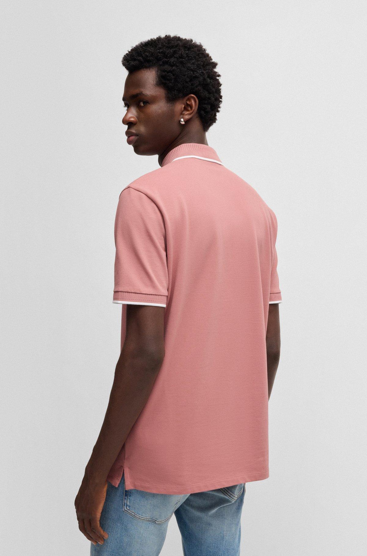 Slim-fit polo shirt with red logo label Product Image