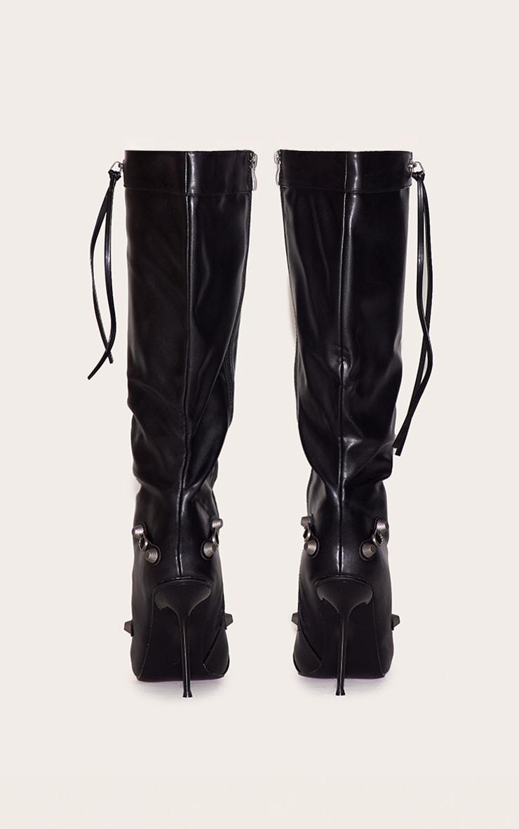 Black PU Zip Detail Point Toe High Heeled Knee Boots Product Image