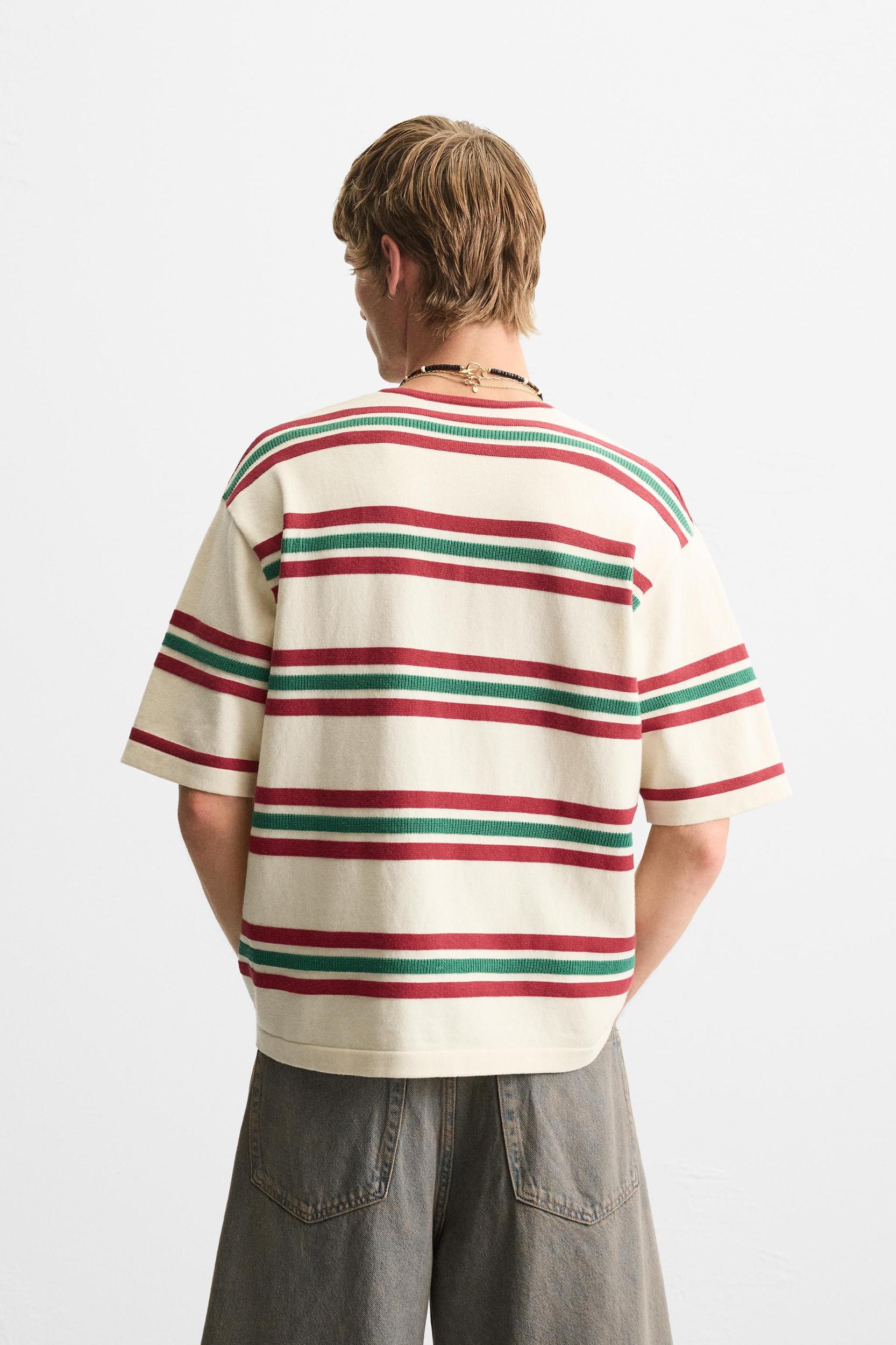 STRIPED TEXTURED KNIT T-SHIRT Product Image