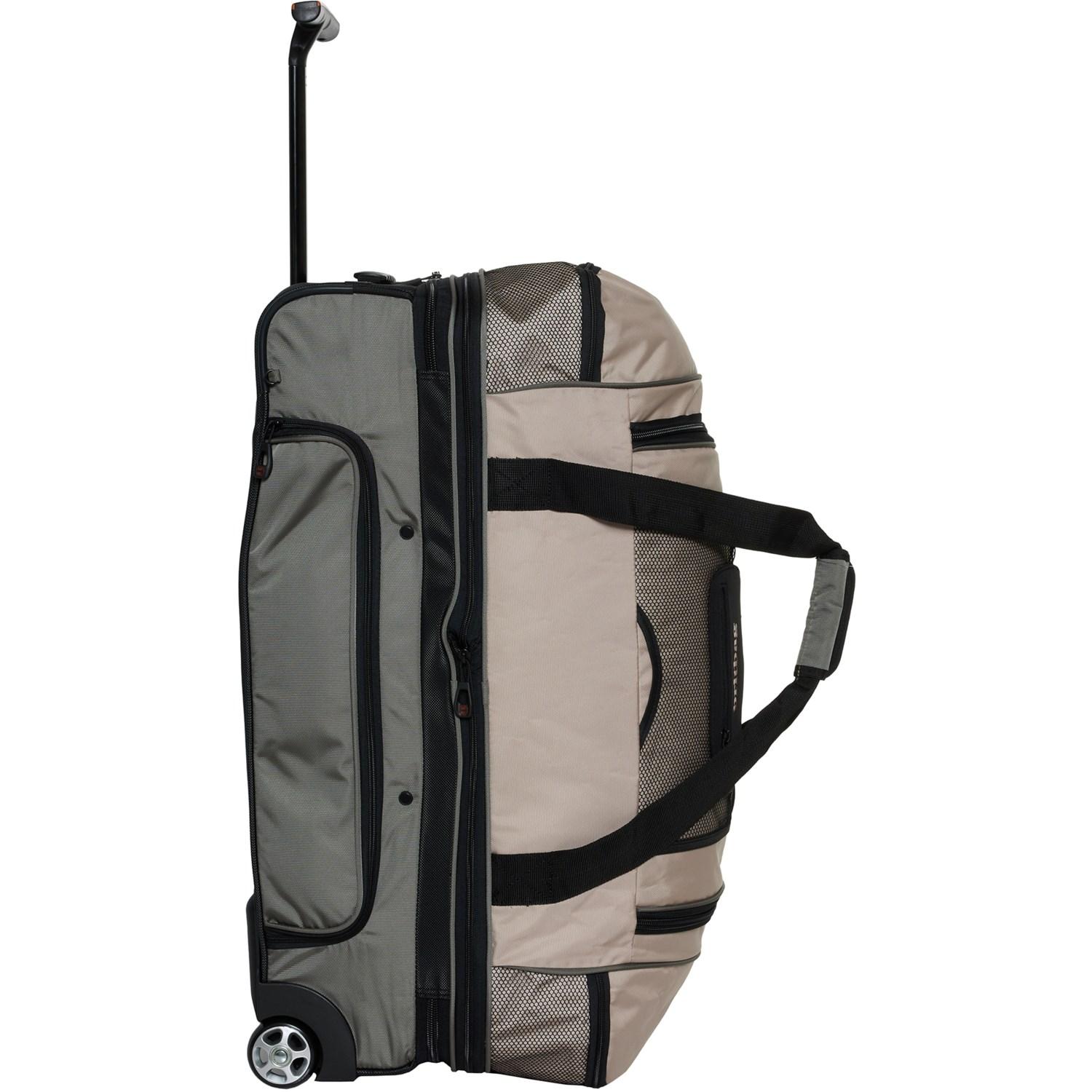 BritBag 30” Jakarta Drop Bottom Travel Rolling Duffel Bag - Softside, Expandable, Oxford Tan Top-Dusty Olive Bottom Product Image