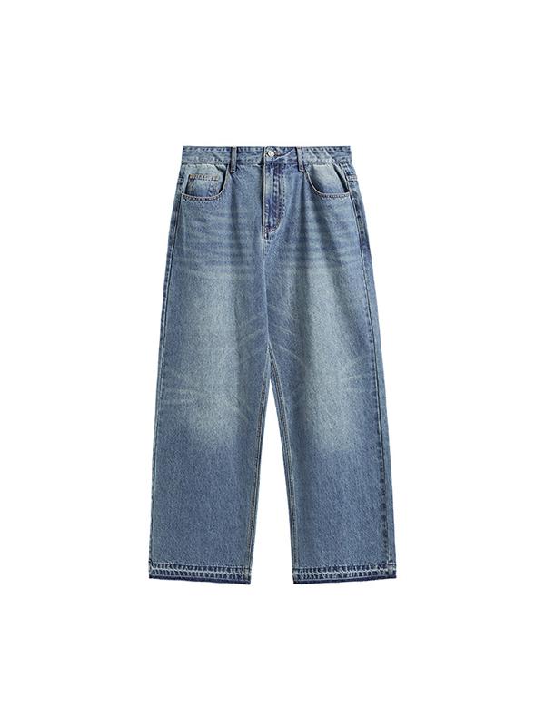 Raw Edge Washed Wide Legs Loose Jeans Product Image