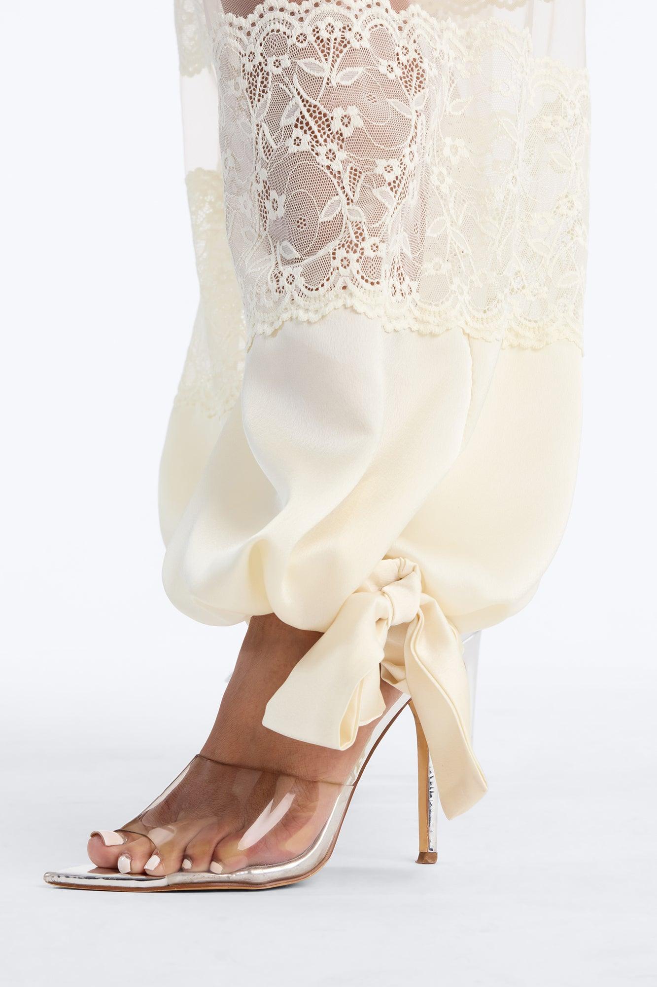 Melissa Satin Brunch Lace Trim Jogger Pant - Ivory Female Product Image