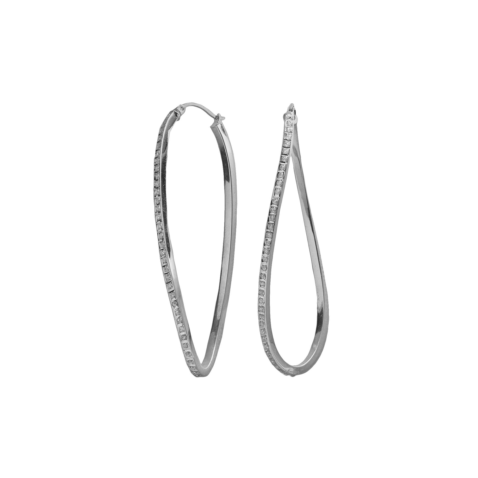 Diamond Mystique Platinum Over Silver Diamond Accent Wavy Hoop Earrings, Womens Product Image